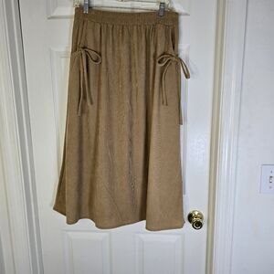 Elegant NWT Brown Aline Skirt Side Pockets Bows Womens L